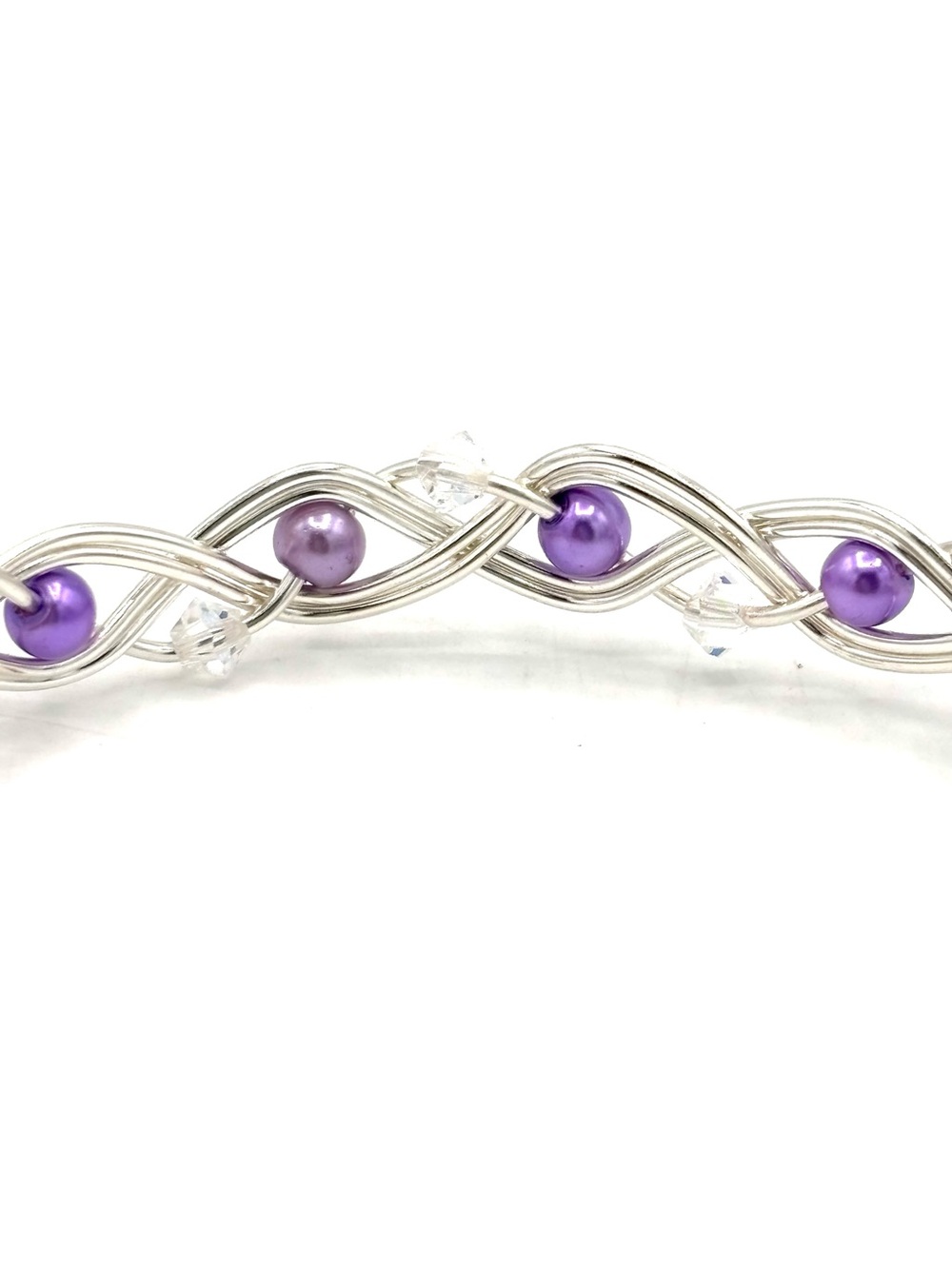 Hand Crafted Silver Wire Wrapped Bangle Bracelet with Purple Pearl - Picture 8 of 8